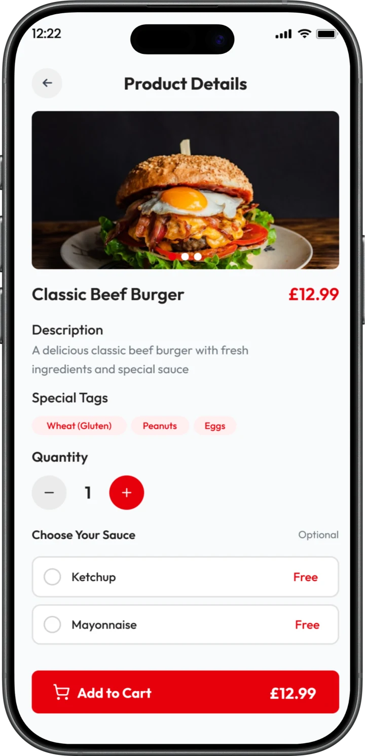 Ordering app: product details